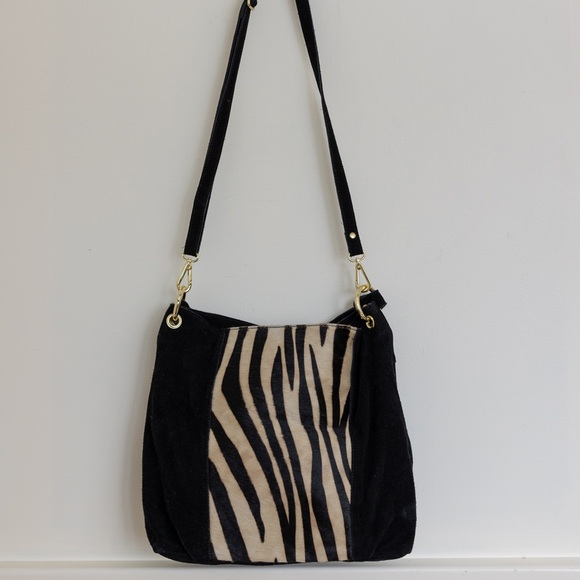 le chateau Black Suede Shoulder Bag with Zebra-Print Panel - Picture 2 of 6